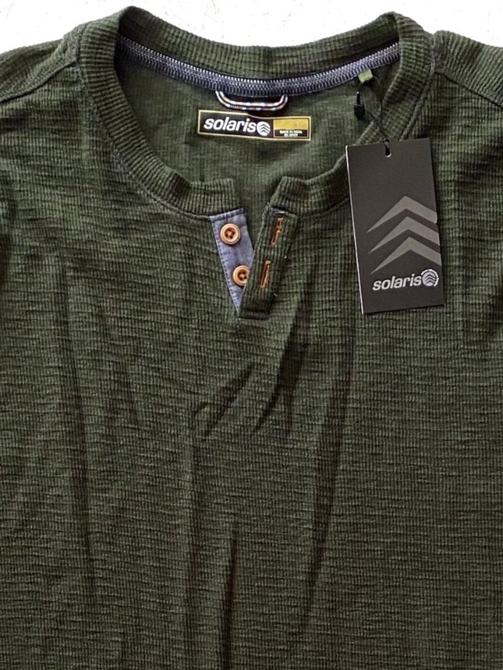 Solaris Shirt Thermal Button Henley Long Sleeve Green 100% Cotton XL
